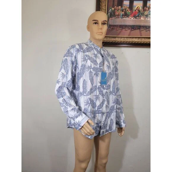 Caribbean Mens Shirt Size XL Long Sleeve Button Up White Linen Blend. NWT 37 - Picture 4 of 11